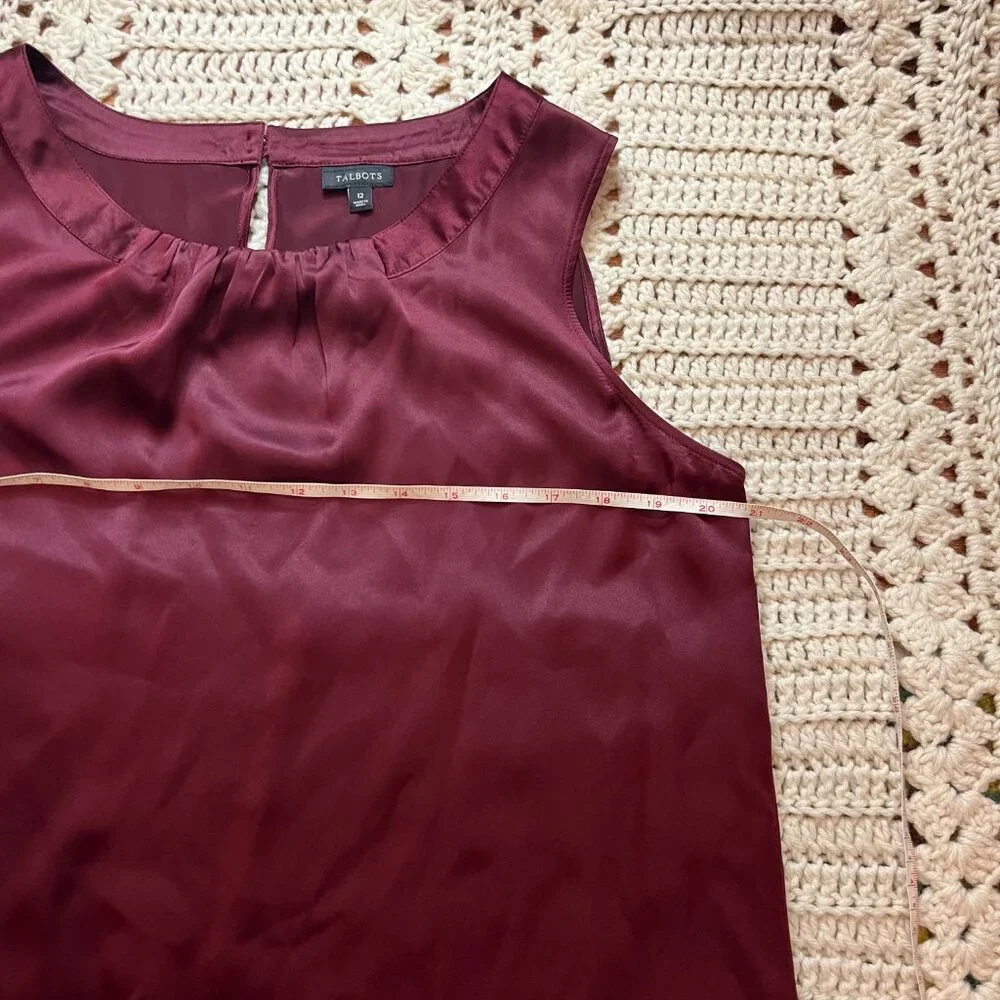 Talbots 100% Silk Gathered Neck Sleeveless Shell Burgandy Size 12 - Picture 6 of 7